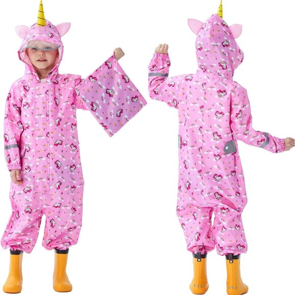 Jipili Puddle Rain Suit Girls All in One Overalls Waterproof Unicorn XXL 8-10 yr - Picture 1 of 3